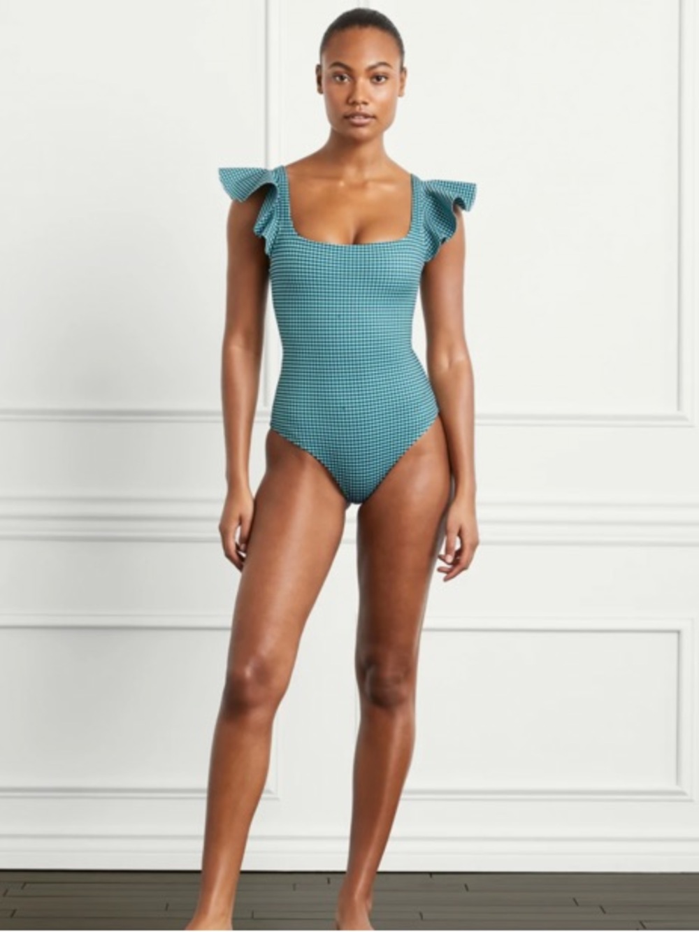 HILL HOUSE HOME | Rosie Green Gingham Ruffle One Piece Swimsuit | XL